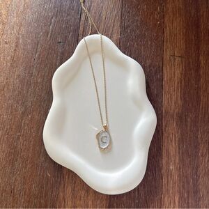 Gold Plated Initial C Pendant Necklace Adjustable Chain Pearl Shell Look
